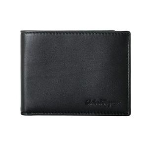 New Authentic Salvatore Ferragamo Wallet Embossed Logo Leather Bifold Black